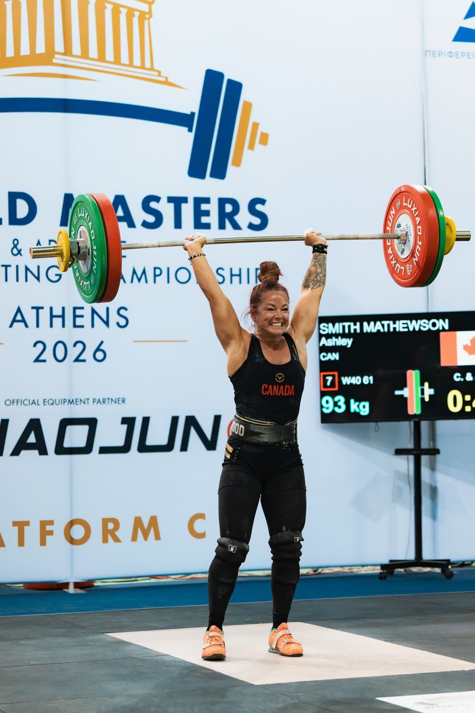 Ashley Mathewson lifting for Canada at the 2026 World Masters in Athens